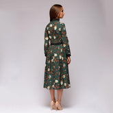 Marvena - Elegant High-Neck Floral Midi Dress